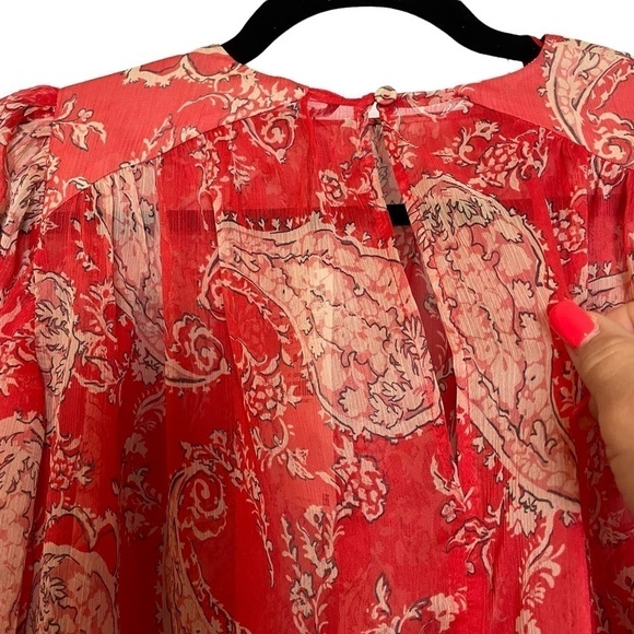 ZARA NWT Sheer Paisley Print Boho Peasant Style Wide Sleeve Button Cuff Crop Top - Picture 5 of 15